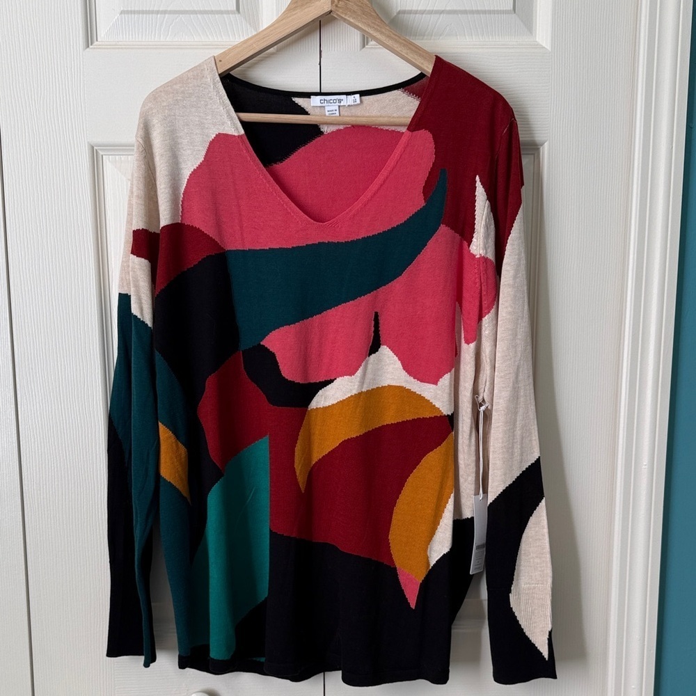 # NWT Chico's XXL Multicolor V-neck Knit Sweater Top